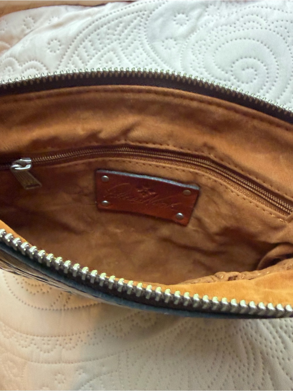 Patricia Nash Brown Leather Wristlet with Turquoise Floral Tooled Accent - Picture 3 of 4